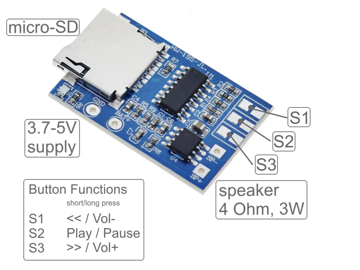 26727 | MP3 player with 3W amplifier and micro-SD slot GPD2846A