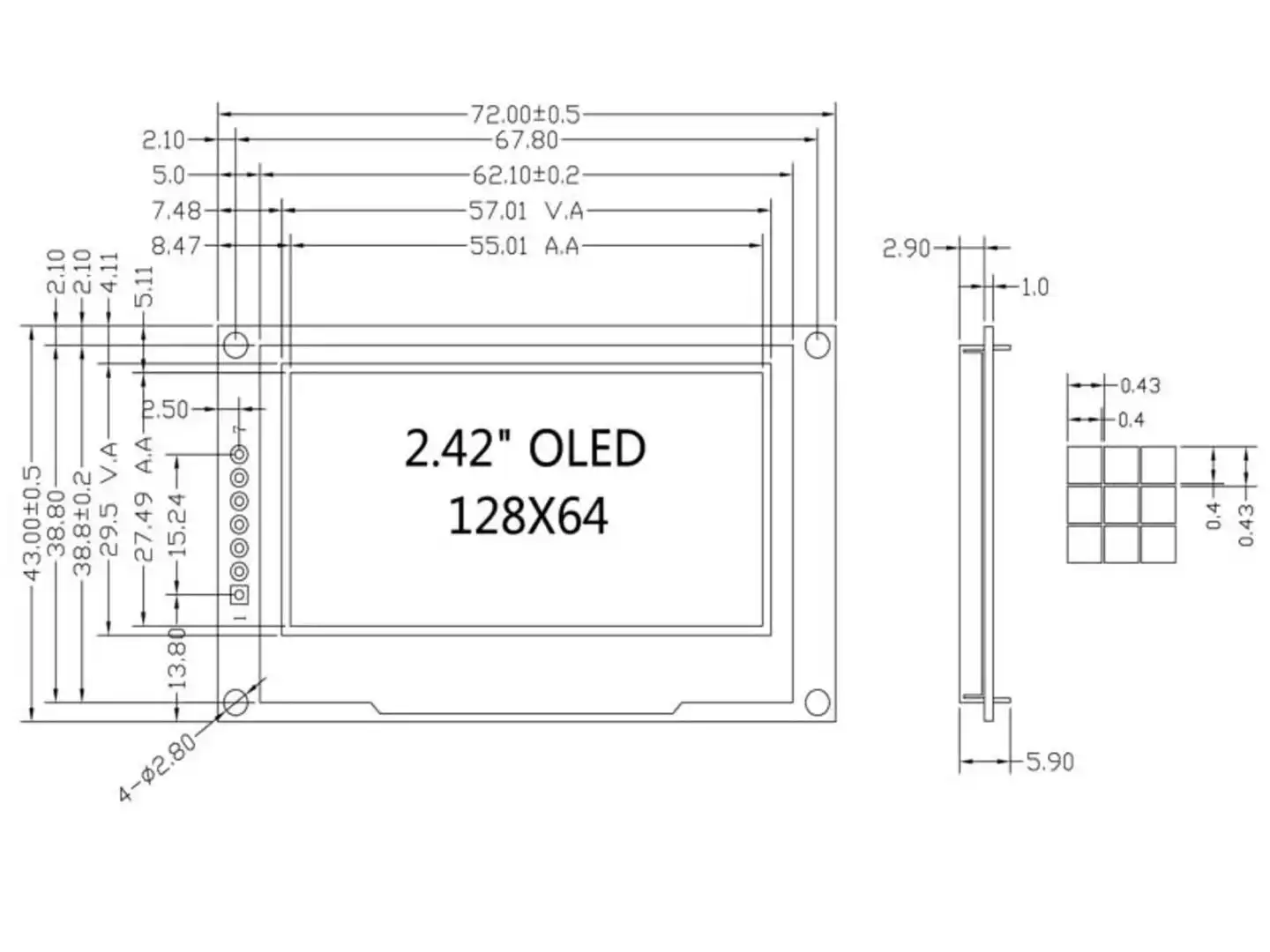 26787 | 2.42 inch OLED Graphic Display SSD1309 128x64 SP