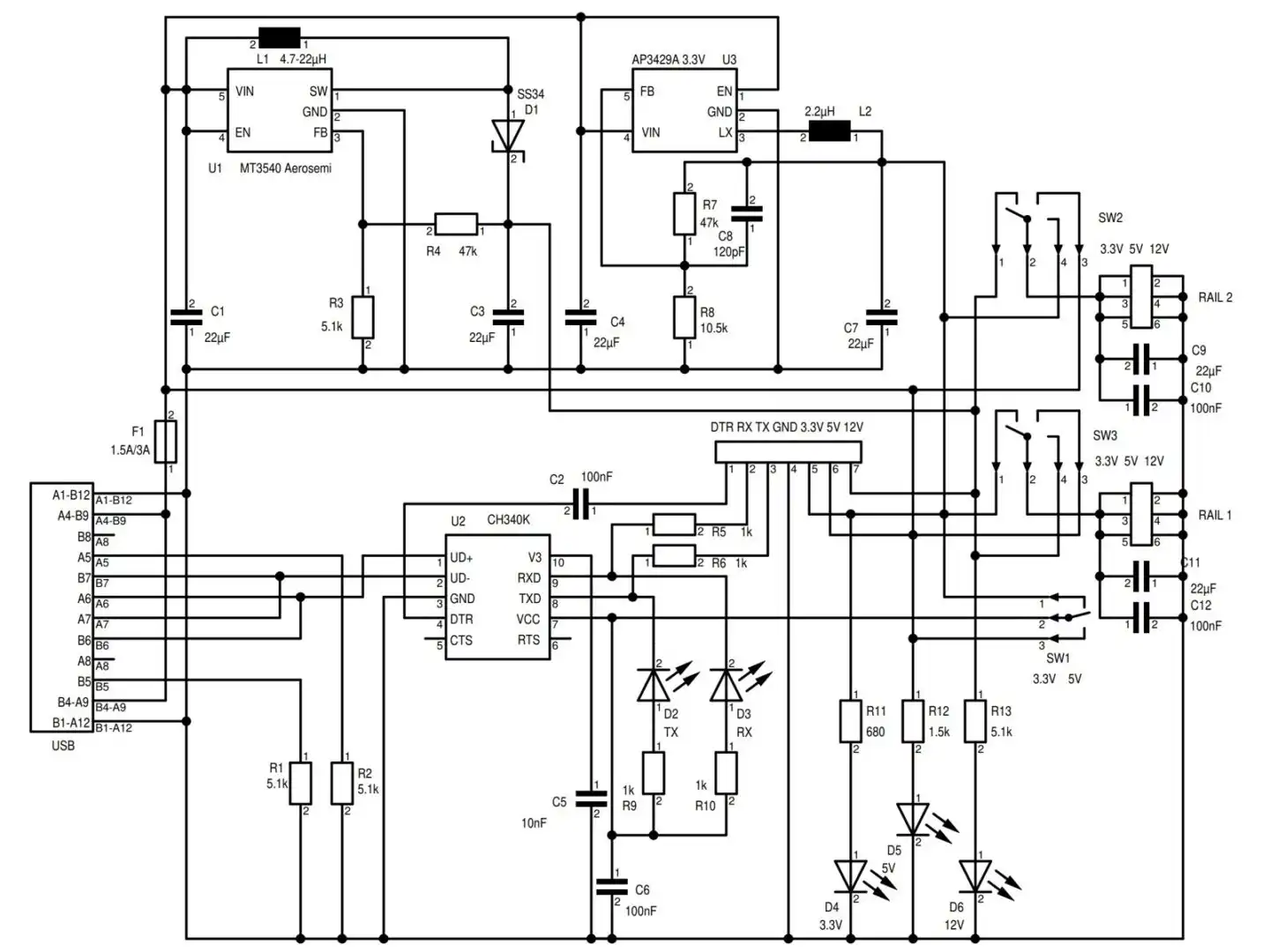 26867 | CANADUINO Breadboard Power Supply 3.3V, 5V, 12V with USB TTL UART