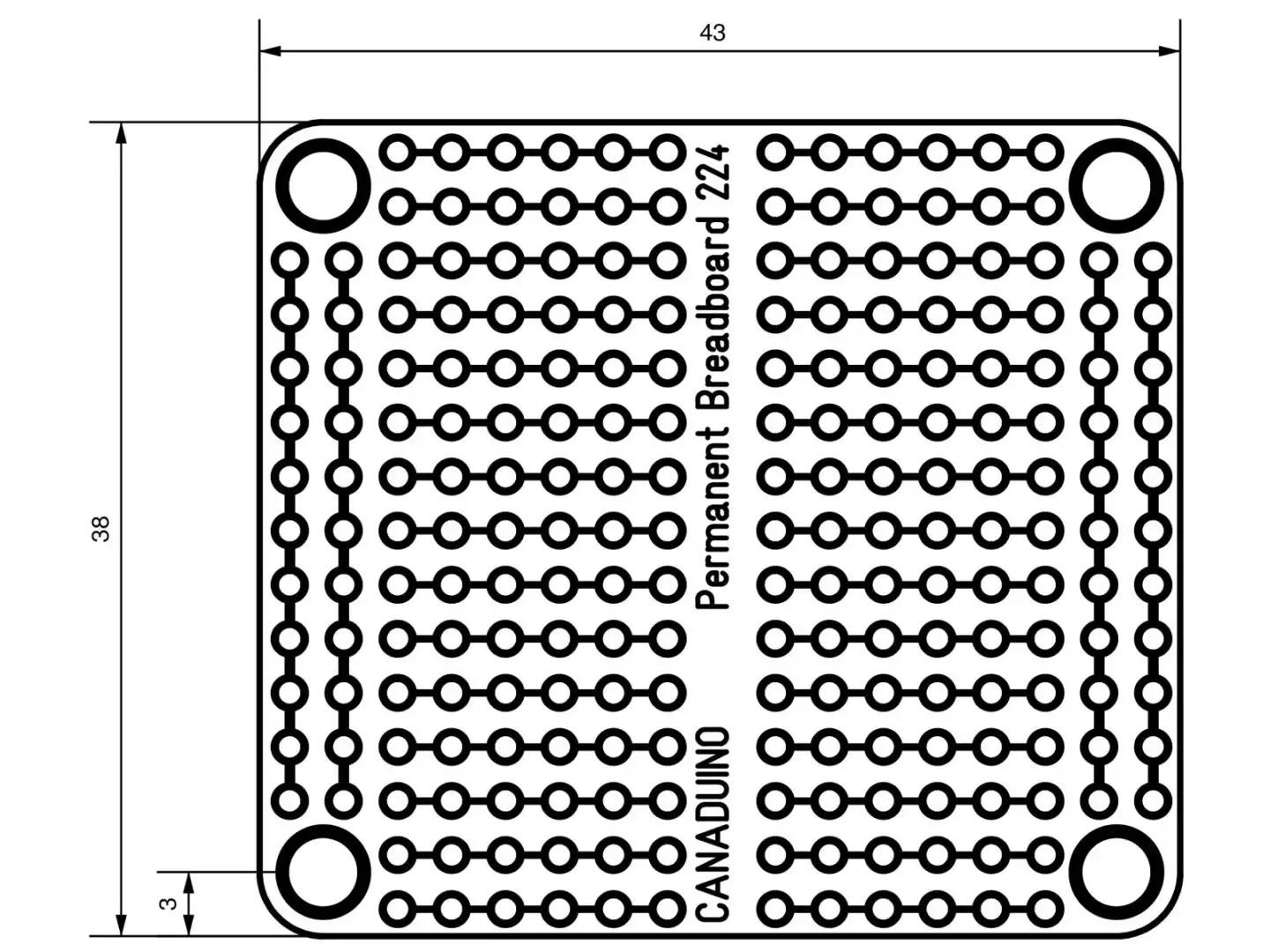 26876 | CANADUINO® Permanent Breadboard S - 224 Tie Points - Set of 3