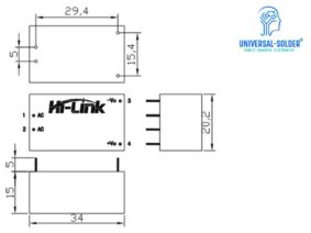 ac-dc converter hlk-pm03 3.3v 1a dimension