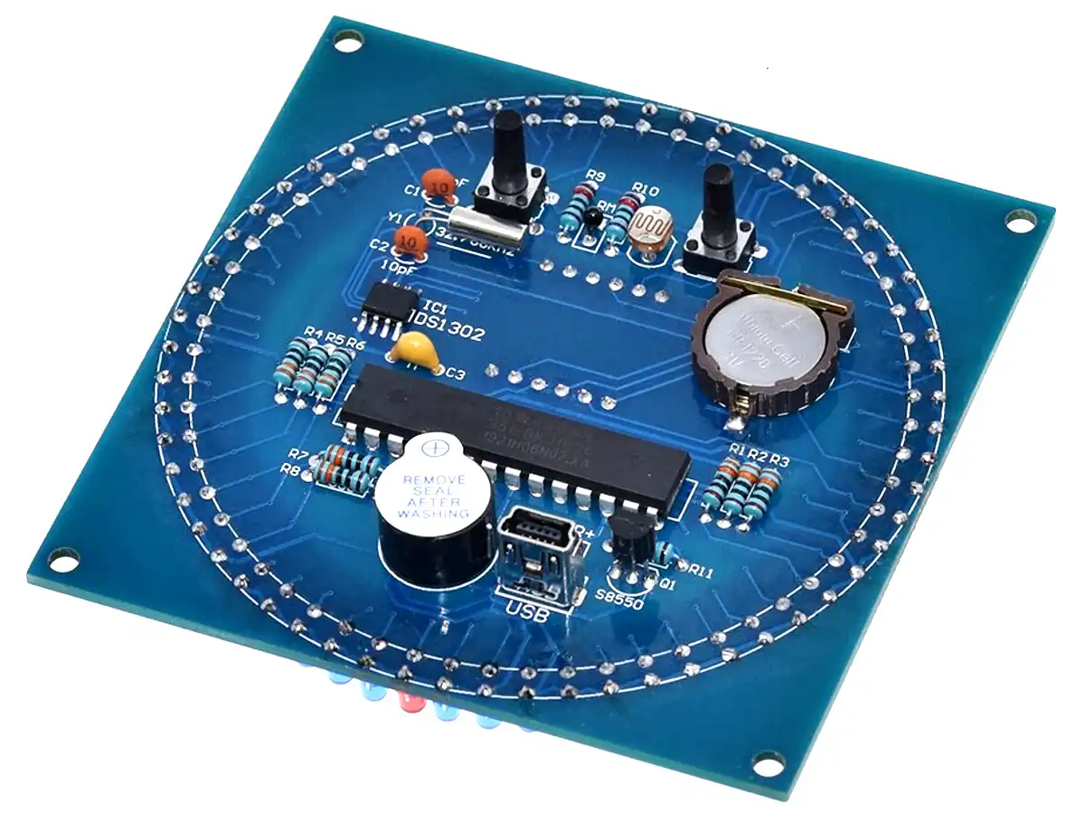 LED Clock Soldering Kit - Alarm, Temperature, Date, Light Effects