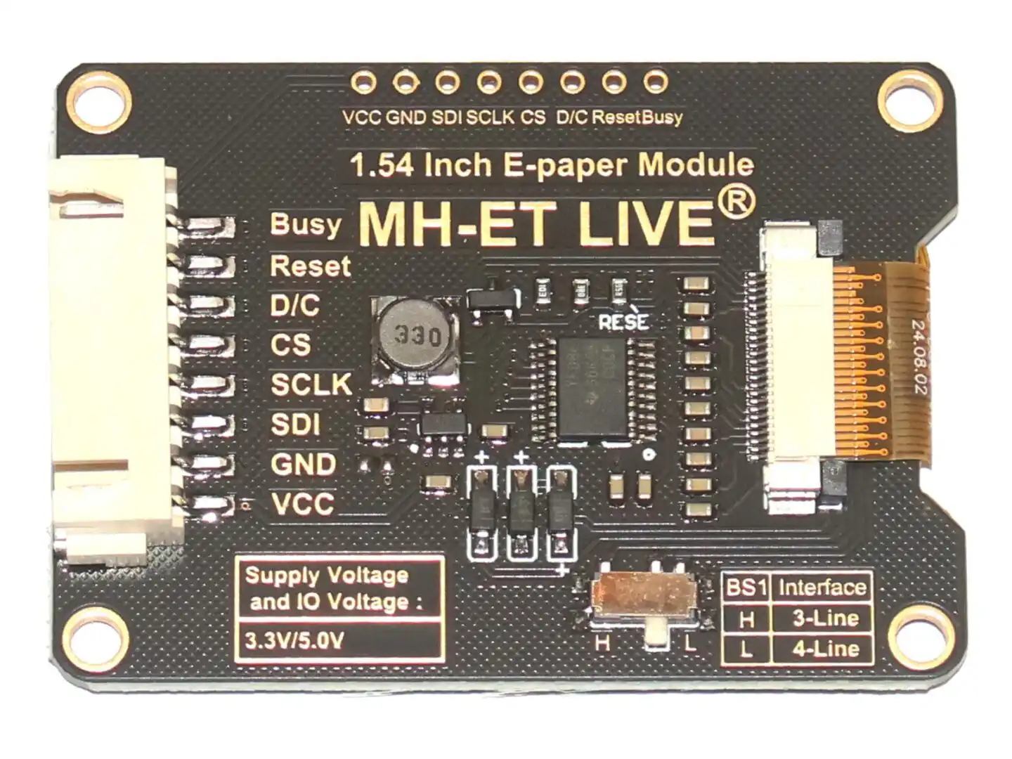 1.54 inch ePaper display 200x200, SPI, black/white (Image 1)