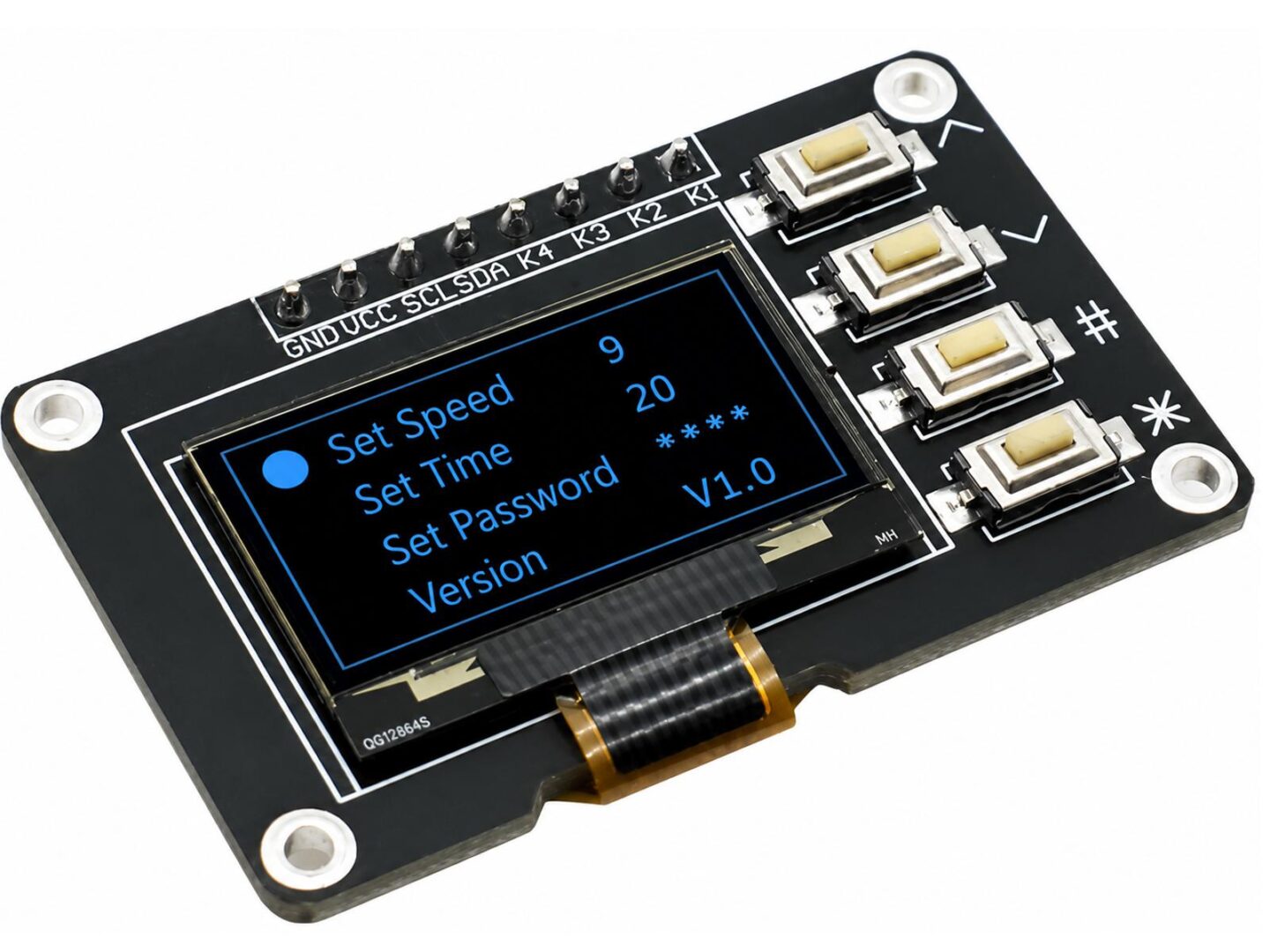 OLED 0.96 inch with 4 buttons and I2C interface - blue